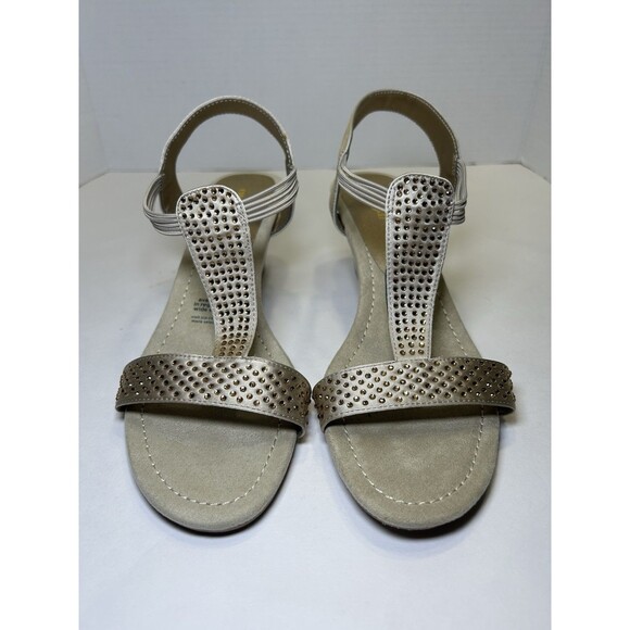 East 5th Gaby Rhinestone Strappy Wedge Heel Champagne Beige Size 9M NWOB - Picture 1 of 7
